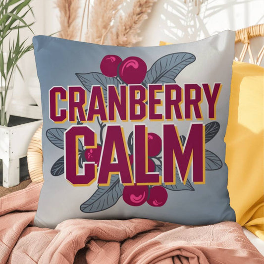 Cranberry Calm throw pillow with peaceful mindfulness quote and seasonal fall home décor accent