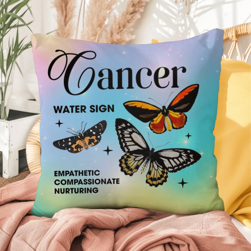 Cancer Butterfly Indoor/Outdoor Pillow – Zodiac Astrology Decor, Boho Accent for Home & Patio