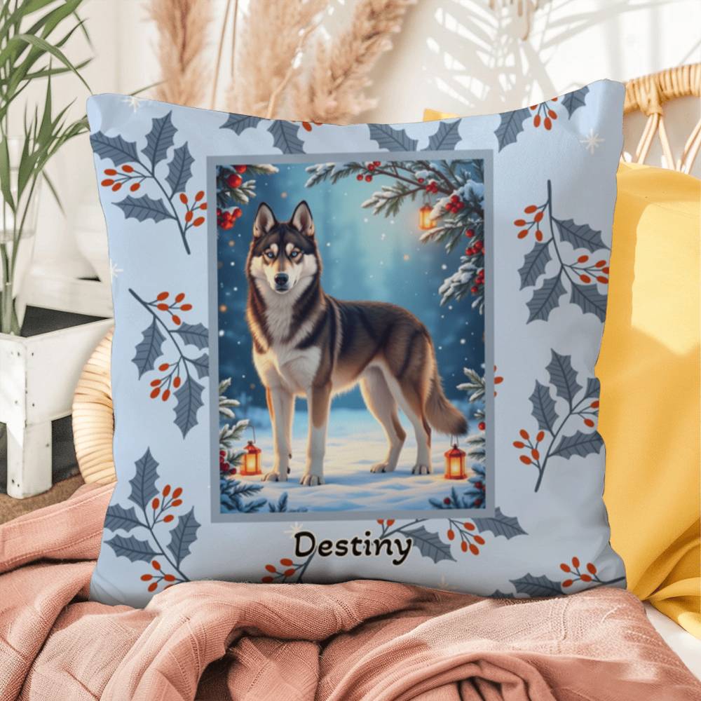 Husky Agouti & White Pillow - Arctic Husky throw pillow, cozy winter dog decor, personalized accent