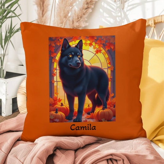 Black Siberian Husky pillow amber eyes, personalized indoor outdoor dog cushion for Husky lovers - MySisterIsASurvivor