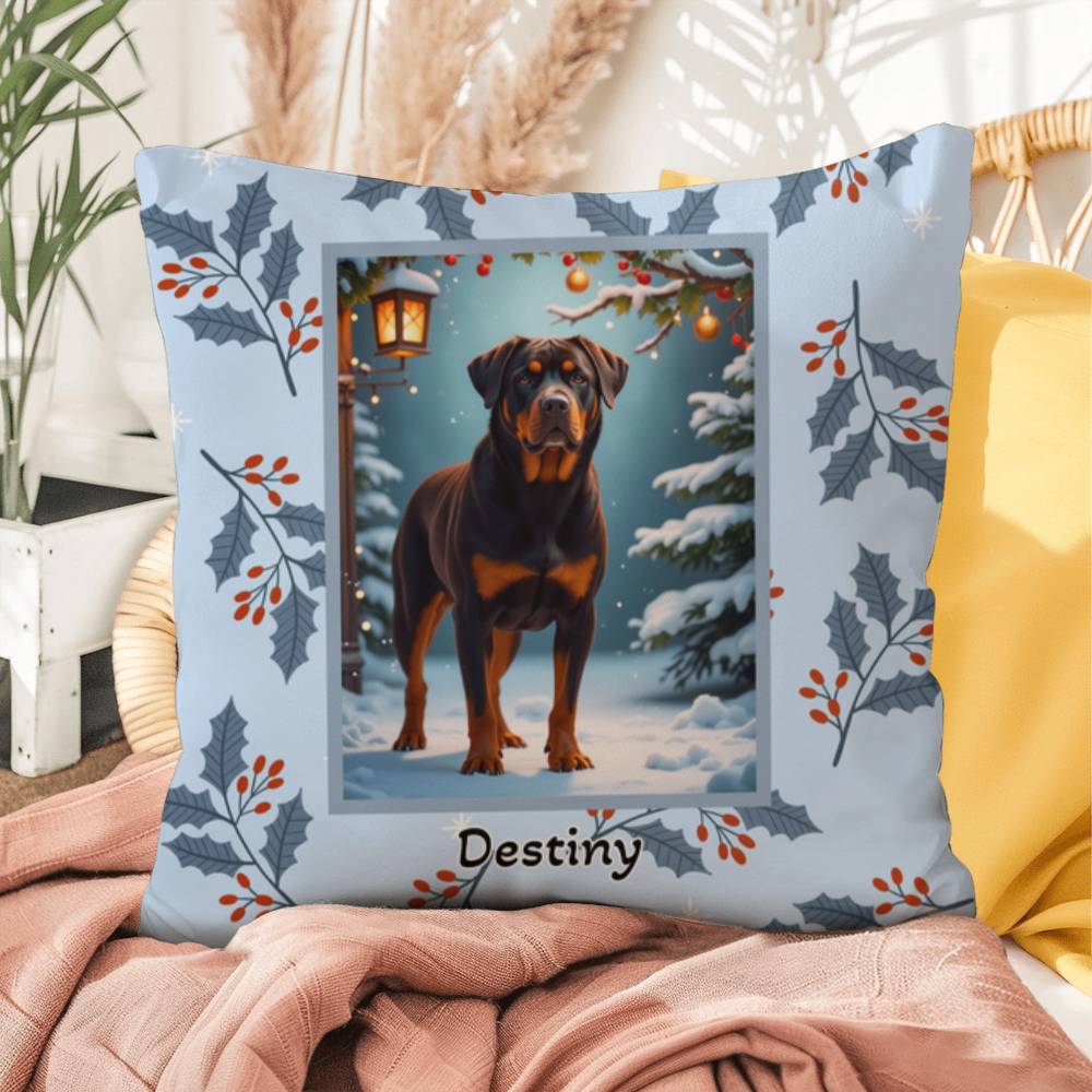Rottweiler Chocolate Pillow - Festive Rottweiler throw pillow, winter dog home decor, cozy accent