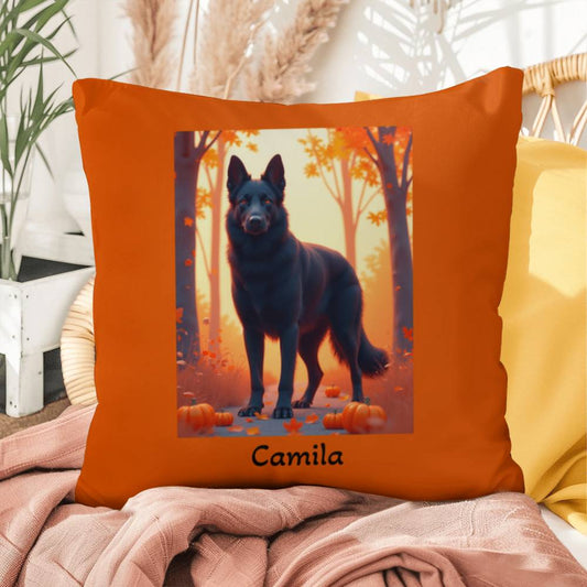 Black German Shepherd pillow, personalized indoor outdoor dog cushion, water-resistant GSD decor - MySisterIsASurvivor