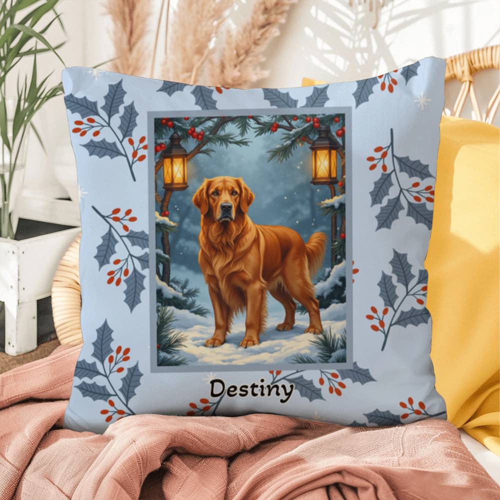 Golden Retriever Dark Golden Pillow - Personalized Retriever throw pillow, winter dog home accent
