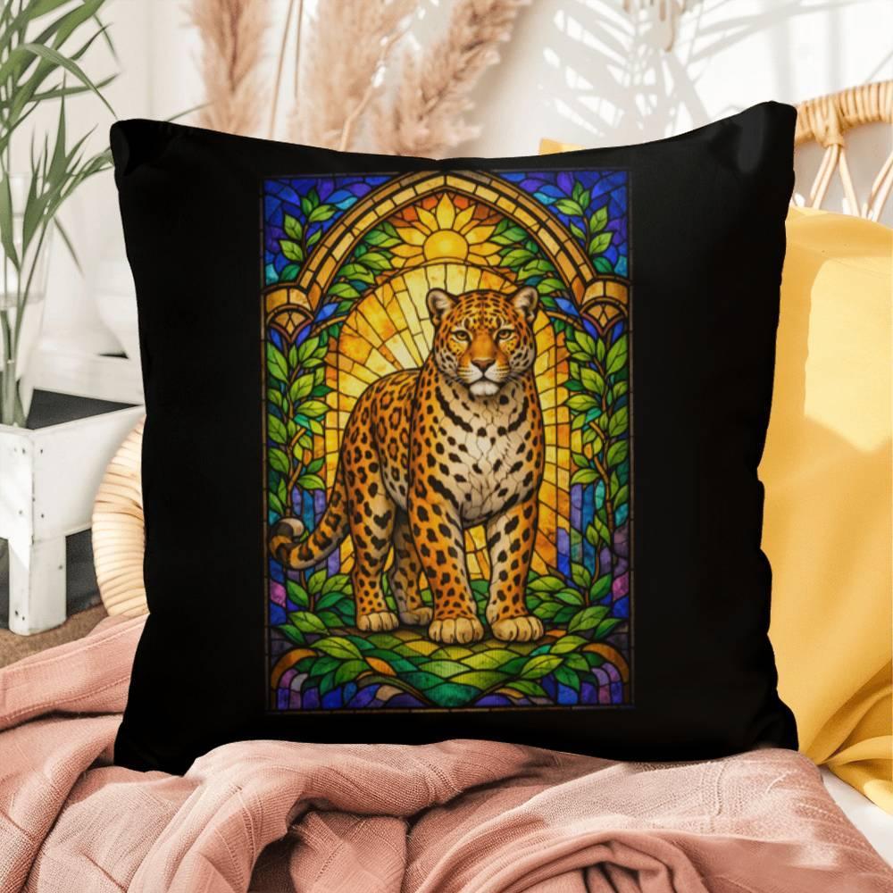 Shop our leopard stained glass style throw pillow featuring the 16" x 16" style option from MySisterIsASurvivor.