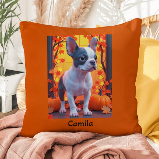 Blue Pied French Bulldog pillow, personalized indoor outdoor dog cushion, Frenchie lover decor - MySisterIsASurvivor
