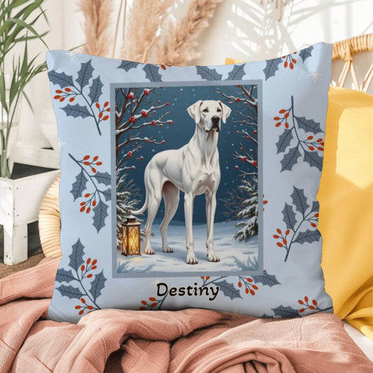 Great Dane White Pillow - Seasonal Great Dane pillow, winter indoor dog throw, home decor accent