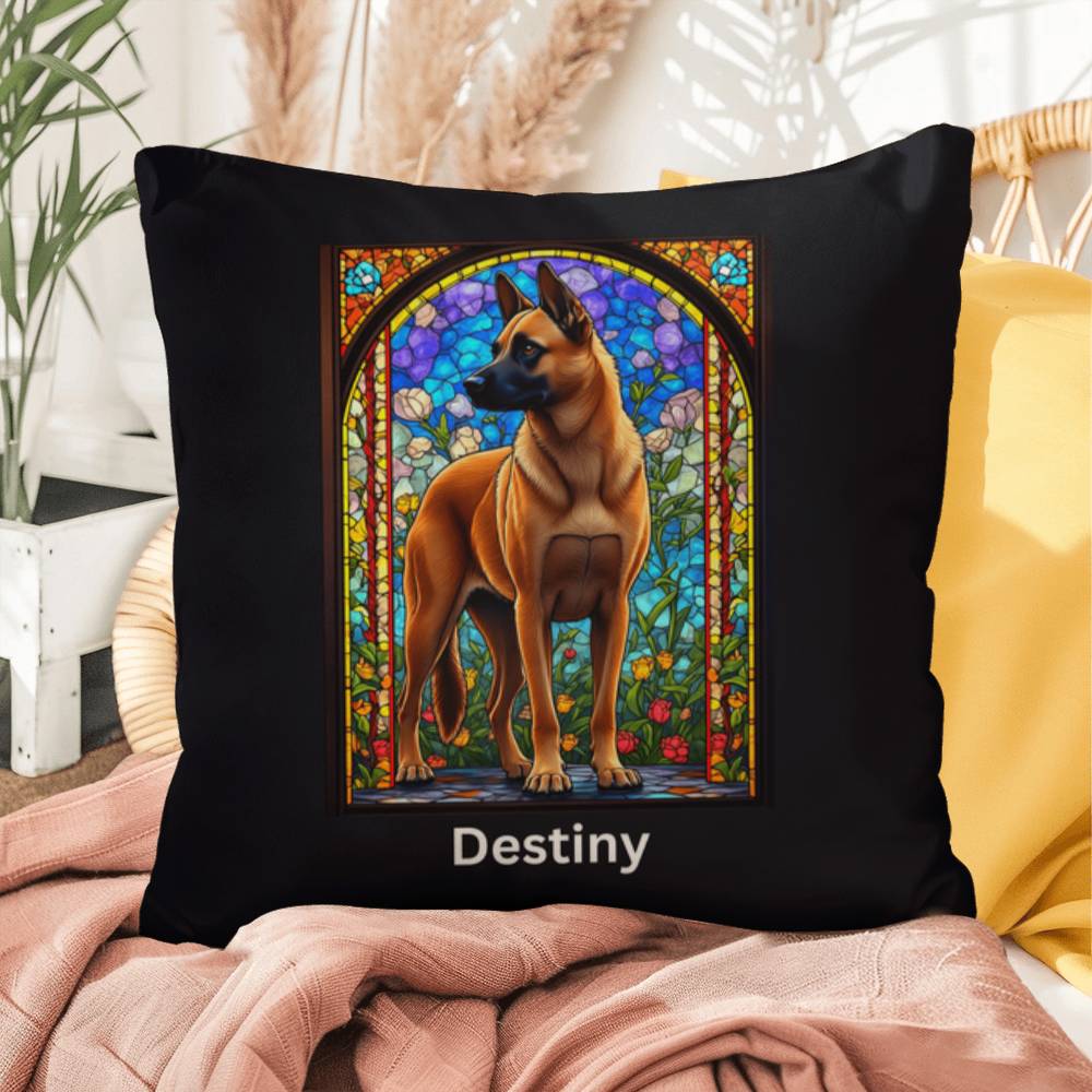 Belgian Malinois (Red) Indoor/Outdoor Pillow - Personalized Stained Glass Dog Tribute & Comfort Gift