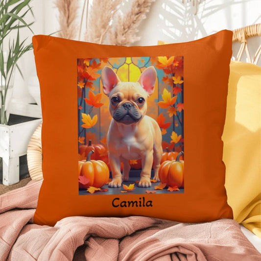 Fawn French Bulldog pillow, personalized indoor outdoor dog cushion, custom Frenchie accent - MySisterIsASurvivor
