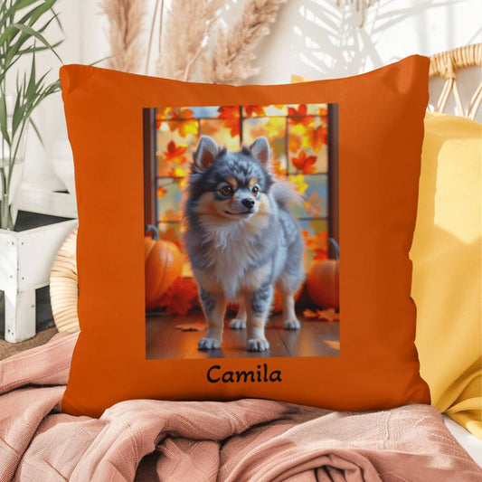 Blue Merle and Tan Pomeranian indoor outdoor pillow, personalized dog cushion, pet lover decor