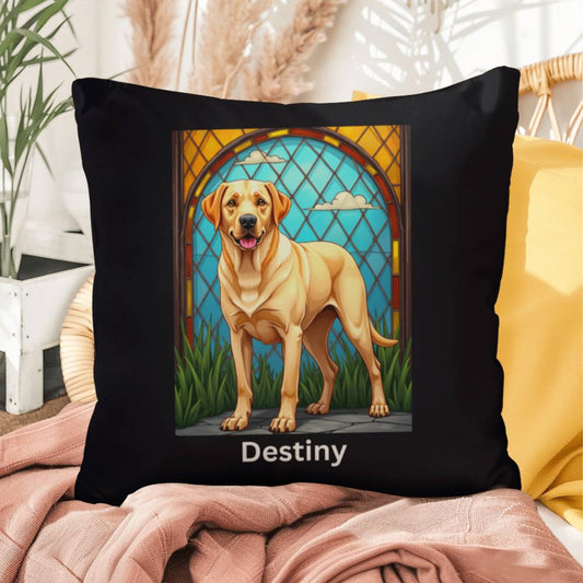 Yellow Labrador Retriever Pillow, personalized stained glass art for home or patio décor