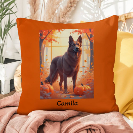 Liver German Shepherd pillow, personalized indoor outdoor dog cushion, water-resistant accent - MySisterIsASurvivor