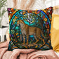 Cheetah stained glass throw pillow, indoor outdoor animal print decor, safari home accent cushion