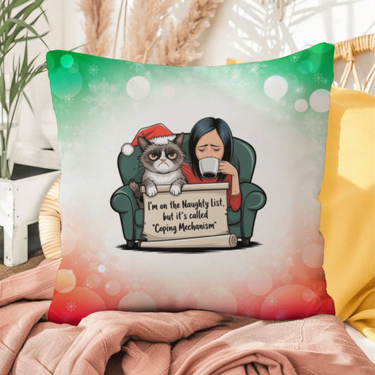 I’m on the Naughty List (Woman and Cat) Throw Pillow - Christmas humor gift pillow for home