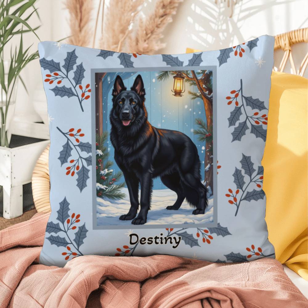 German Shepherd Black Pillow - Winter German Shepherd pillow, personalized dog throw, home decor accent