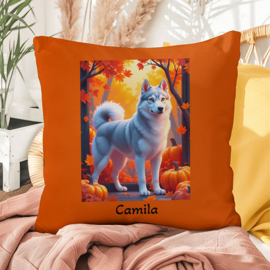 Silver Siberian Husky pillow amber eyes, custom indoor outdoor dog cushion for Husky fans - MySisterIsASurvivor