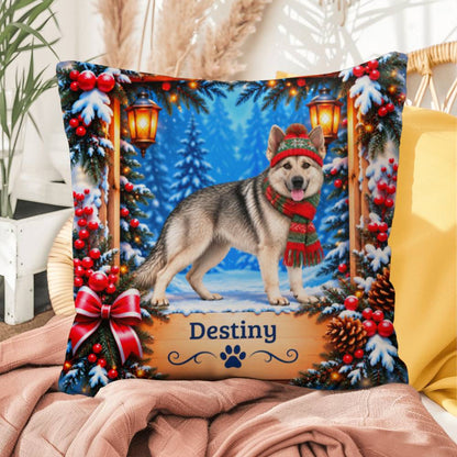 German Shepherd (Maskless Silver Sable) - Personalized Winter Pillow, Custom Dog Name Gift - MySisterIsAsurvor