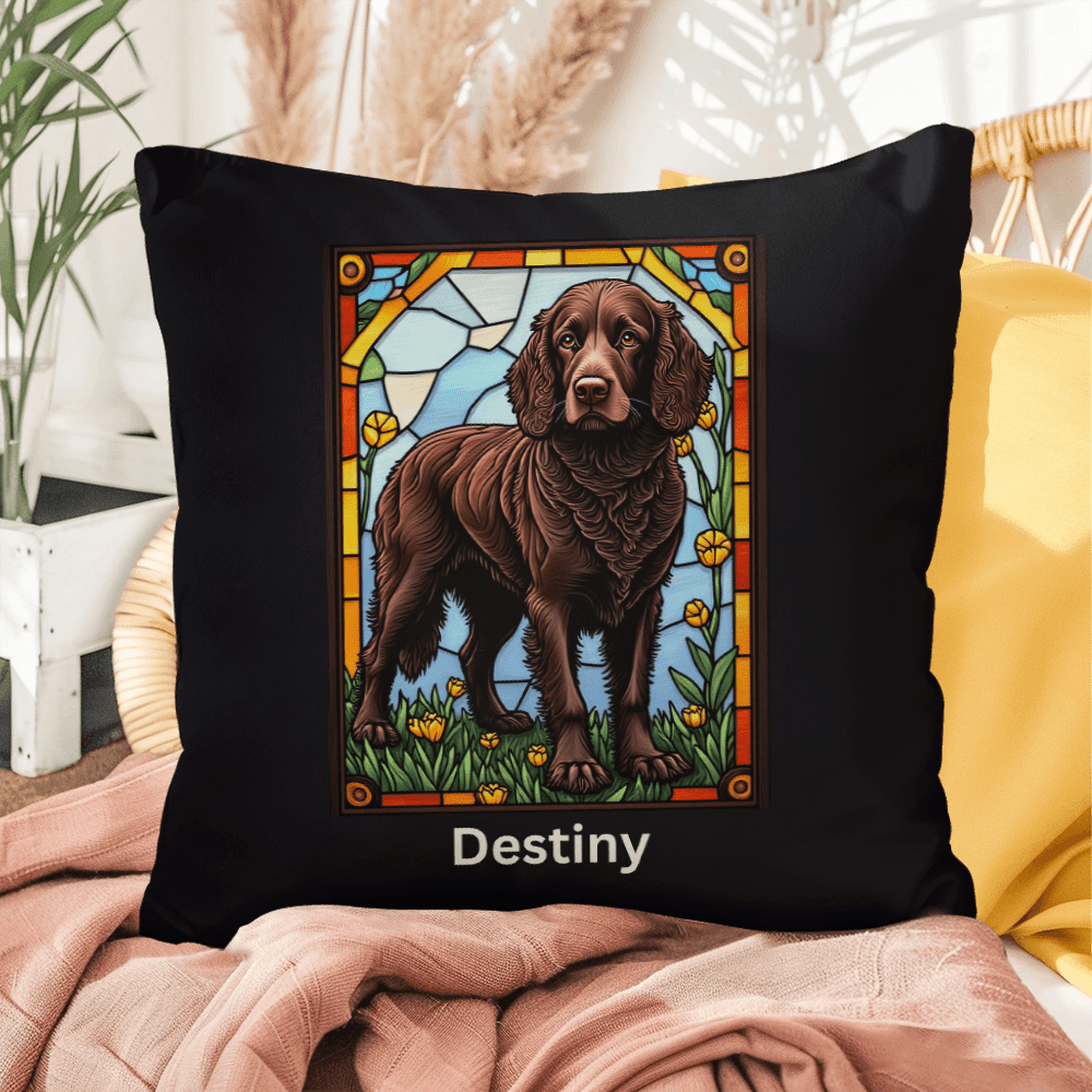 American Water Spaniel Stained Glass Pillow, custom throw for couch, garden, and pet lovers