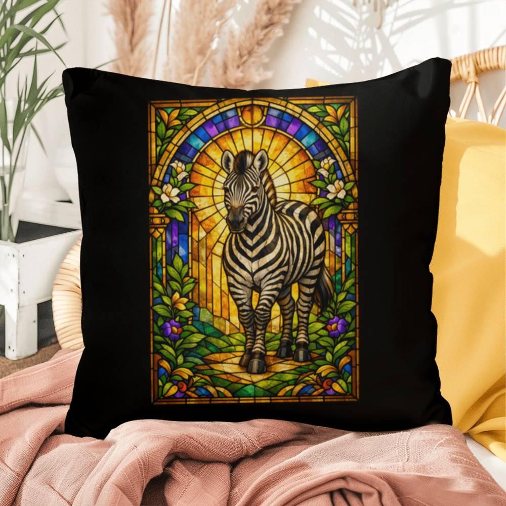 Shop our zebra stained glass style throw pillow featuring the 16" x 16" style option from MySisterIsASurvivor.