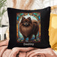 Pomeranian (Chocolate) Indoor/Outdoor Pillow - Personalized Stained Glass Dog Tribute & Comfort Gift