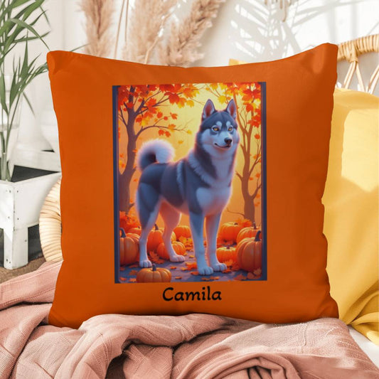 Dark Grey Husky amber eyes pillow, personalized indoor outdoor dog cushion for Husky lovers - MySisterIsASurvivor