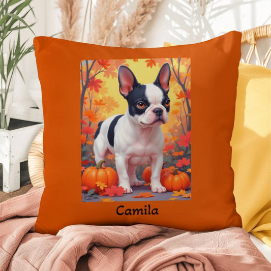 Black Pied French Bulldog pillow, personalized indoor outdoor dog cushion, custom Frenchie decor - MySisterIsASurvivor