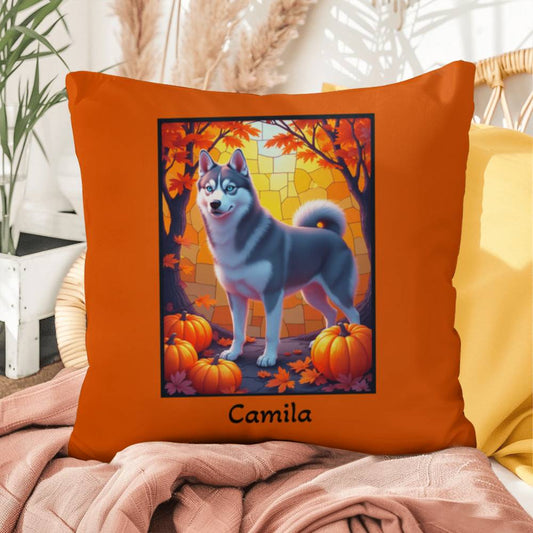 Dark Grey Husky blue eyes pillow, custom indoor outdoor dog cushion, cozy accent for Husky fans - MySisterIsASurvivor