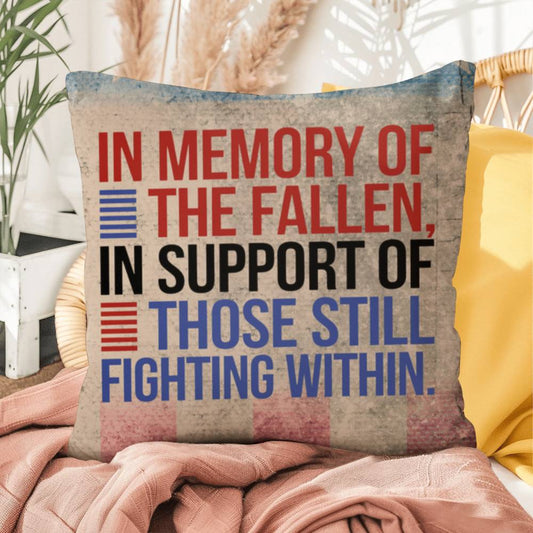 In Memory of the Fallen personalized patriotic pillow for veteran tribute, PTSD awareness, and Memorial Day remembrance