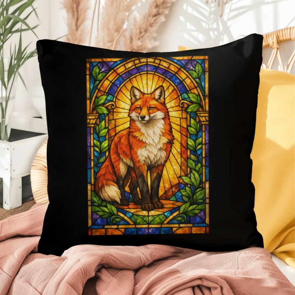 Shop our fox stained glass style throw pillow featuring the 16" x 16" style option from MySisterIsASurvivor.