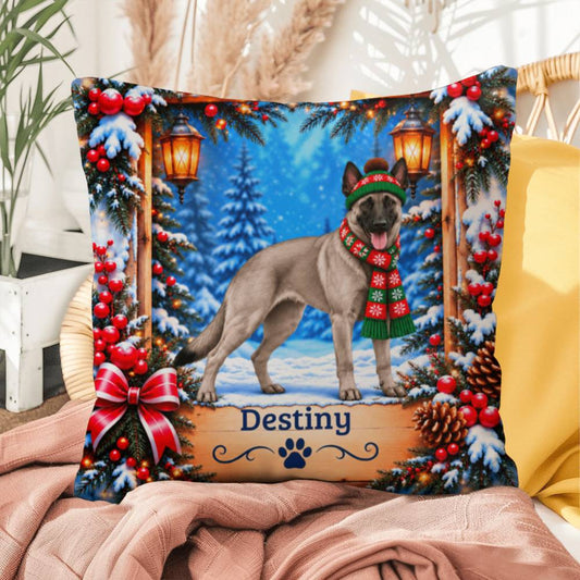 Belgian Malinois (Gray Coat) - Personalized Winter Forest Pillow, Indoor Outdoor Dog Name Gift - MySisterIsAsurvor