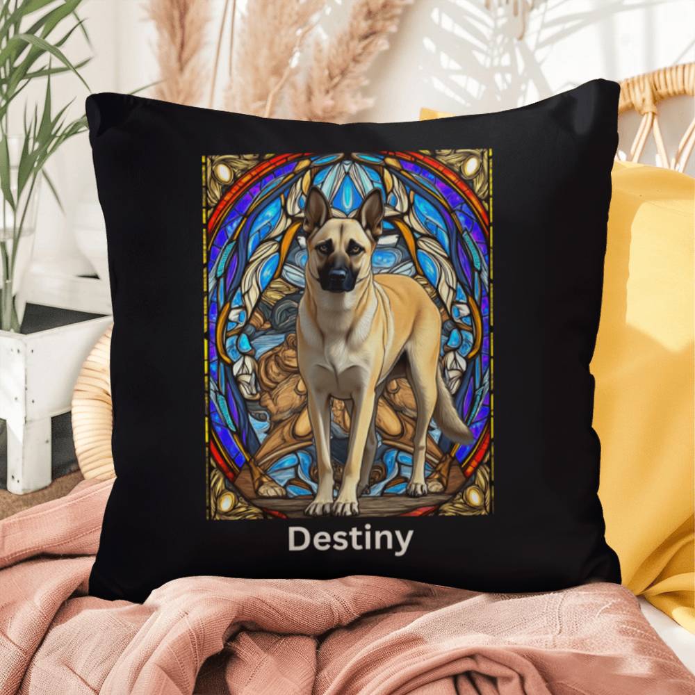 Belgian Malinois (Cream) Indoor/Outdoor Pillow - Personalized Stained Glass Dog Tribute & Comfort Gift