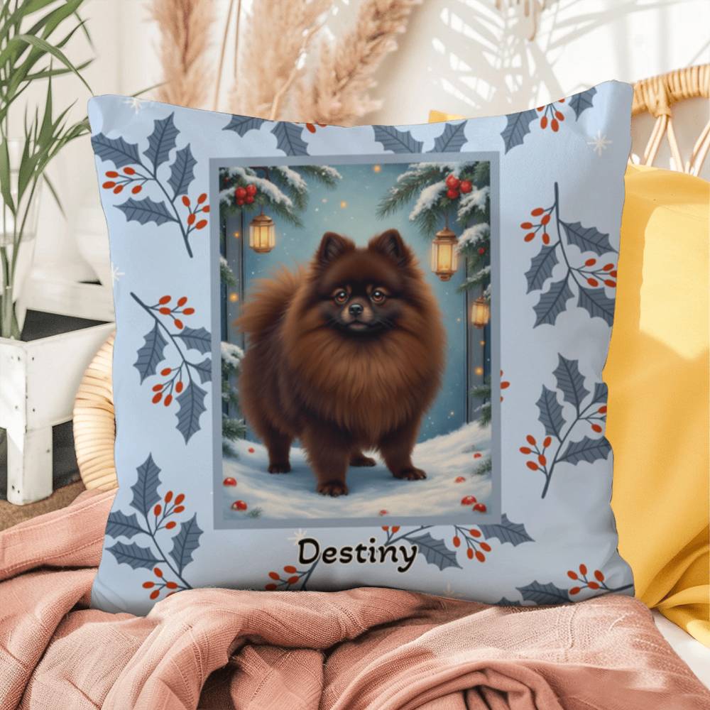 Pomeranian Chocolate Pillow - Cozy Pom throw pillow, winter indoor dog decor, personalized accent