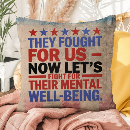 They Fought for Us personalized outdoor pillow honoring military veterans, PTSD warriors, and Memorial Day remembrance