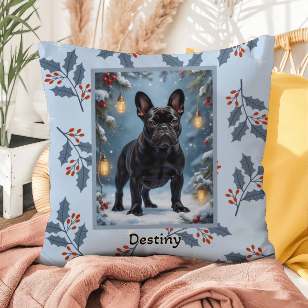 French Bulldog Black Pillow - Cute Frenchie throw pillow, winter dog home decor, personalized accent