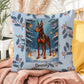 Doberman Red & Rust Pillow - Holiday Doberman throw pillow, festive winter dog decor, indoor cozy accent