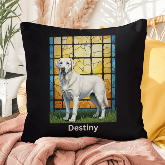White Labrador Retriever Pillow, custom name stained glass dog décor for pet lovers