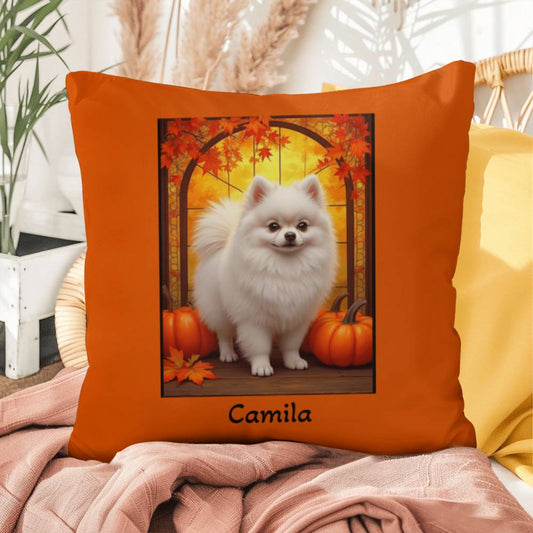White Pomeranian indoor outdoor pillow, personalized dog cushion, pet lover cozy home accent