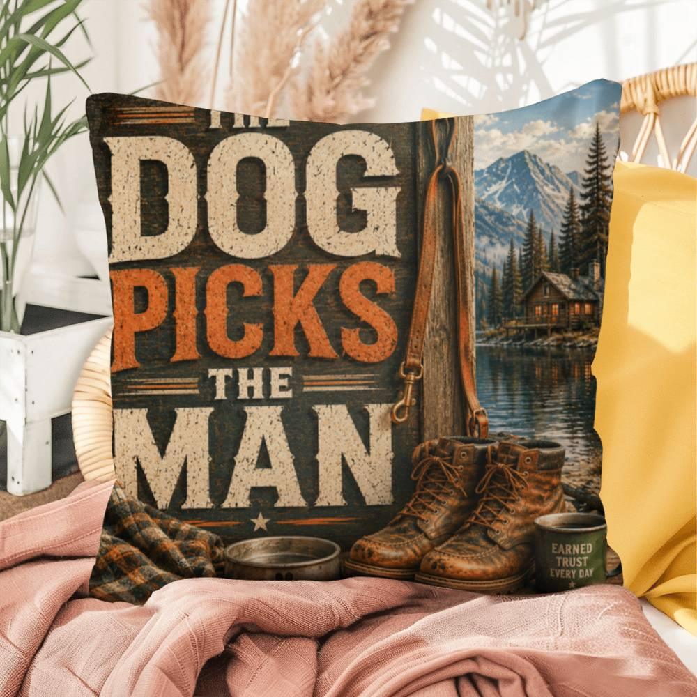 Shop our premium the dog picks the man throw pillow from MySisterIsASurvivor.