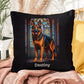 German Shepherd (Black and Red) Indoor/Outdoor Pillow - Personalized Stained Glass Dog Tribute & Comfort Gift