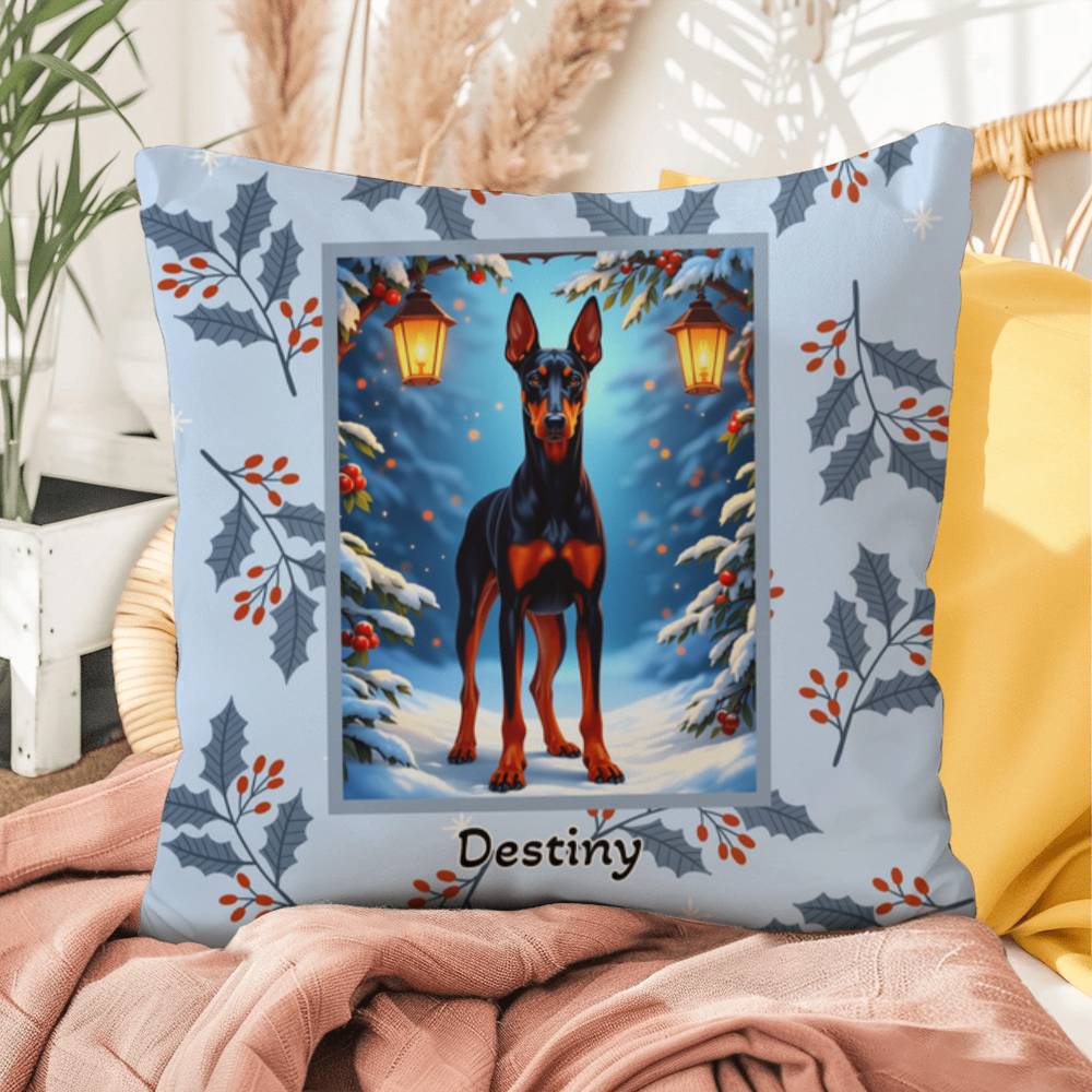 Doberman Black & Rust Pillow - Cozy winter dog throw pillow, holiday home decor, guardian dog accent