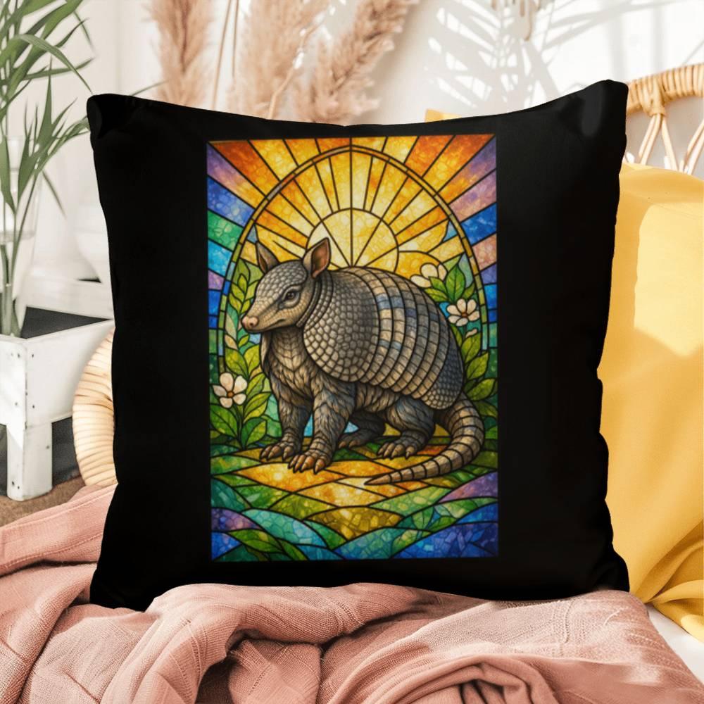 Shop our armadillo stained glass style throw pillow featuring the 16" x 16" style option from MySisterIsASurvivor.