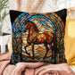 Horse stained glass throw pillow, equestrian animal decor, indoor outdoor cozy home accent