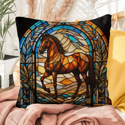Horse stained glass throw pillow, equestrian animal decor, indoor outdoor cozy home accent