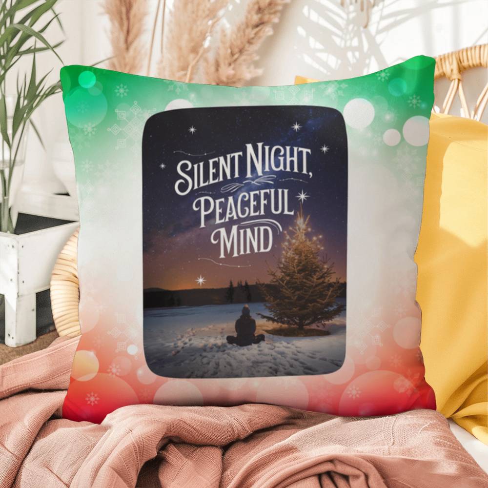 Silent Night, Peaceful Mind Throw Pillow - Calm Christmas holiday home décor decorative pillow