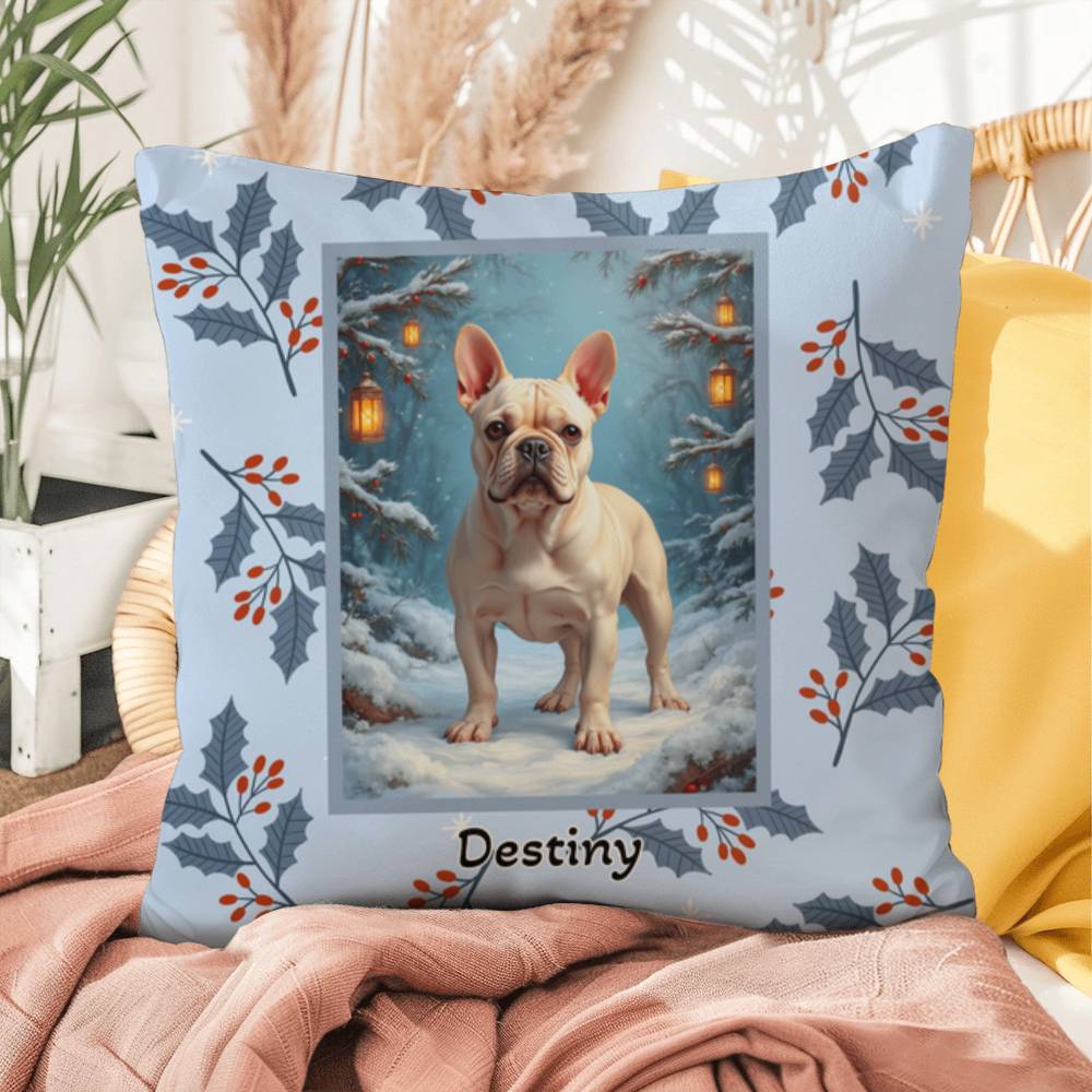 French Bulldog Cream Pillow - Winter French Bulldog pillow, cozy dog lover accent, personalized home decor