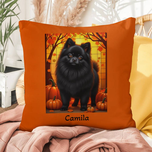 Black Pomeranian indoor outdoor pillow, custom dog cushion, cozy pet accent gift for dog lovers