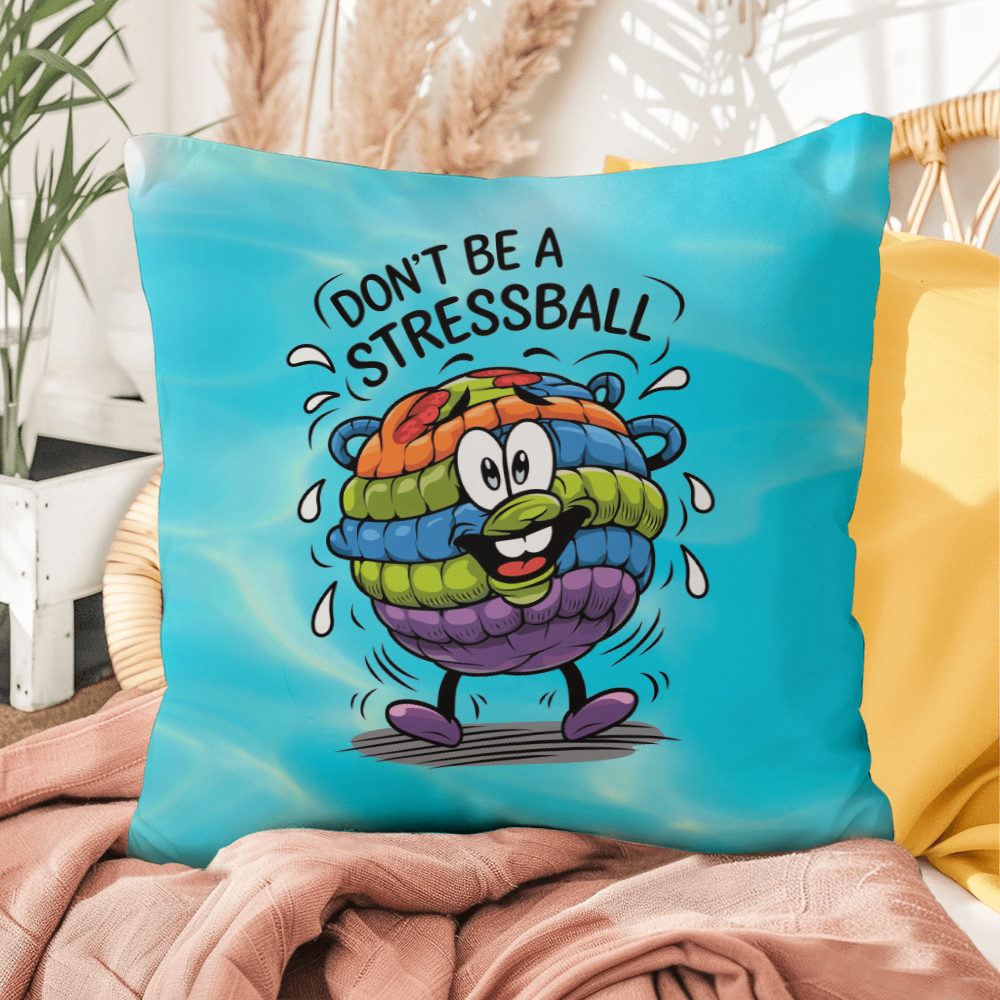 Personalized "Don’t Be A Stress Ball" indoor/outdoor pillow, mental health support cushion for anxiety relief.