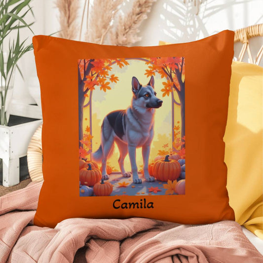 Black and Silver German Shepherd pillow, personalized indoor outdoor dog accent cushion - MySisterIsASurvivor