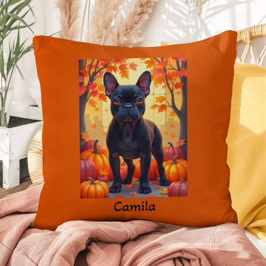 Black French Bulldog pillow, personalized indoor outdoor dog cushion, custom Frenchie decor - MySisterIsASurvivor