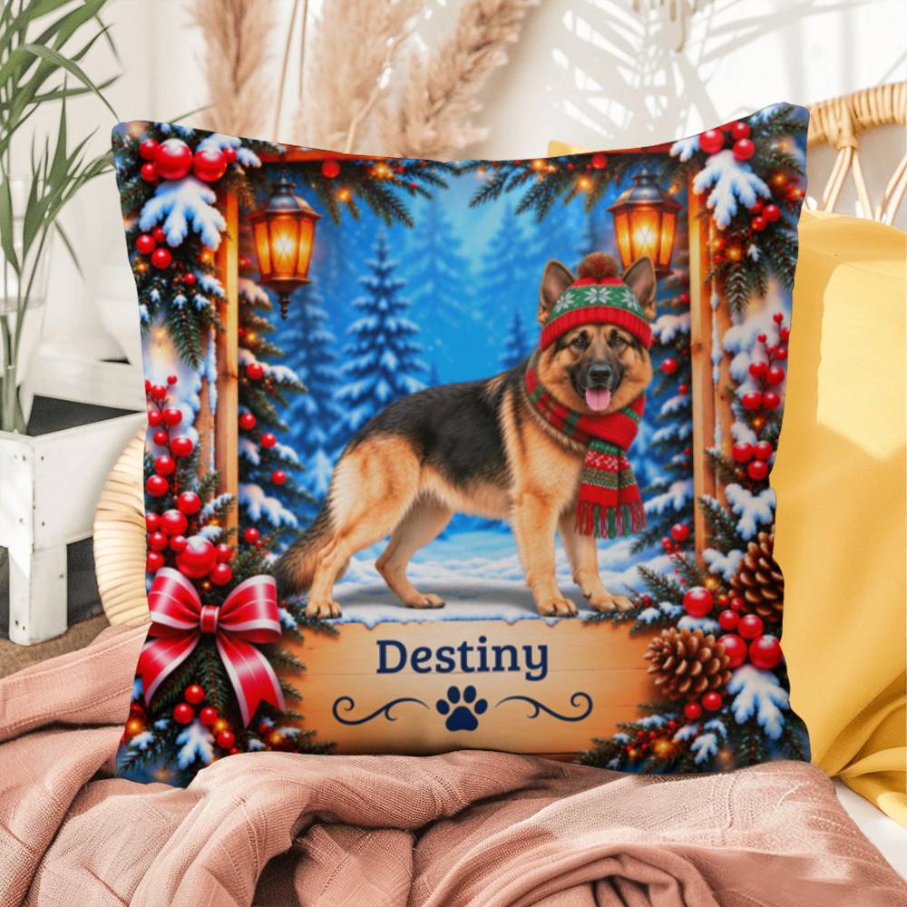 German Shepherd (Black & Tan Coat) - Personalized Lodge Pillow, Winter Gift for Shepherd Owners