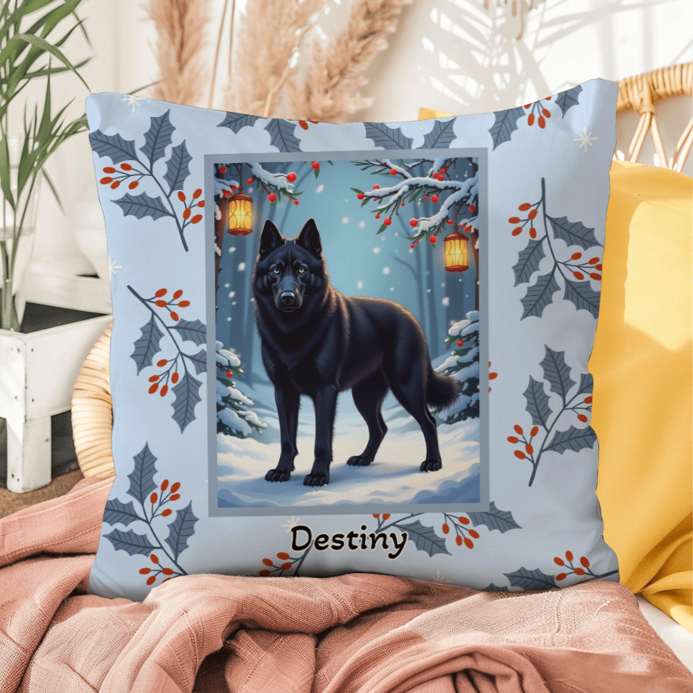 Husky Black Pillow - Winter Husky pillow, indoor dog throw, cozy seasonal home accent